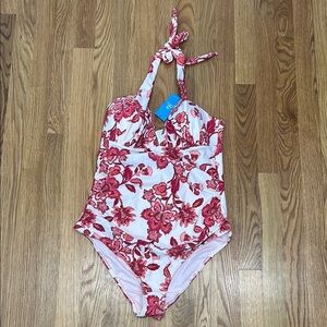 Brand new Cupshe red pink French floral one piece halter swimsuit women’s large